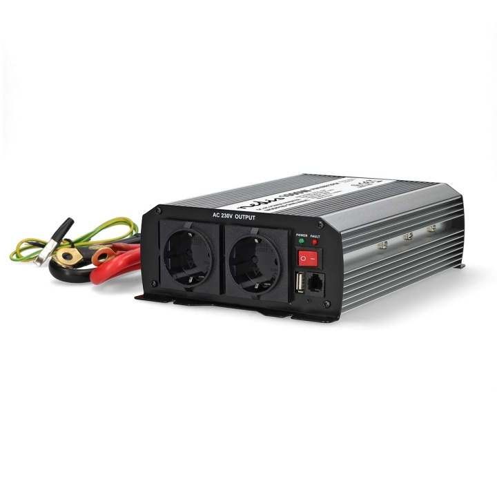 Nedis Växelriktare med modifierad sinusvåg | Inspänning: 12 V DC | Enhetens utgångsanslutning: Type F (CEE 7/3) / USB-A | 230 V AC 50 Hz | 1000 W | Toppeffekt: 2000 W | Skruv terminal | Silver i gruppen HEM, HUSHÅLL & TRÄDGÅRD / El & Belysning / Spänningsomvandlare hos TP E-commerce Nordic AB (C64454)