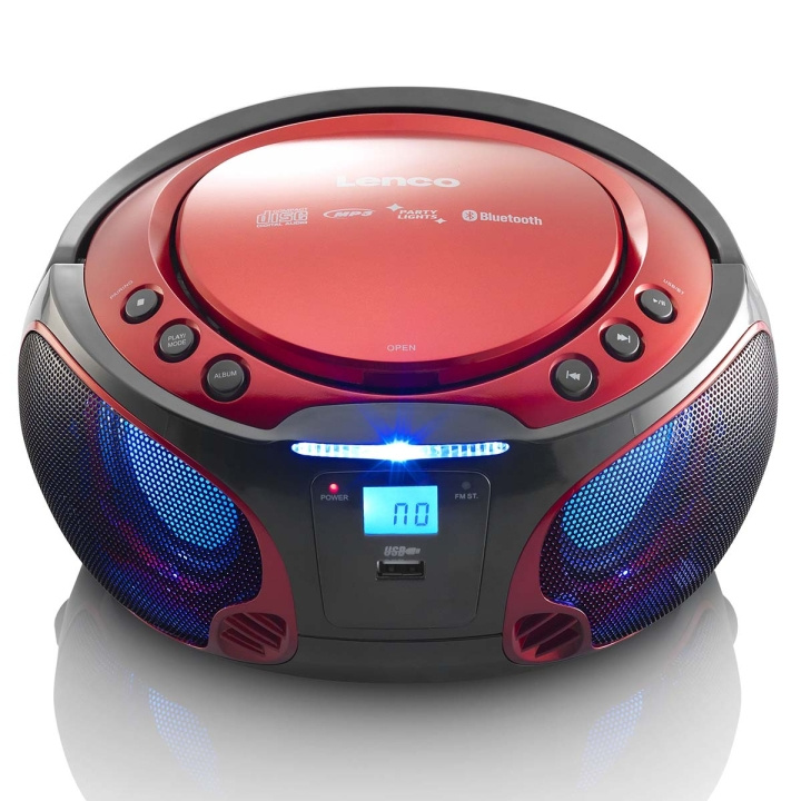 Lenco SCD-550RD Bärbar FM-radio CD / MP3 / USB / Bluetooth-spelare® med LED-belysning Röd i gruppen HEMELEKTRONIK / Ljud & Bild / Hemmabio, HiFi & Bärbart / Bärbar musikspelare / CD-spelare hos TP E-commerce Nordic AB (C64493)