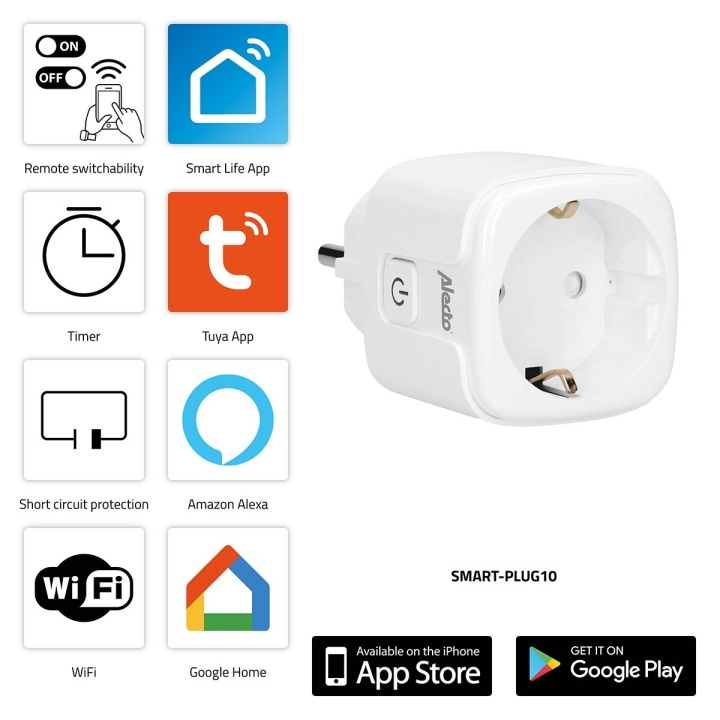 Alecto SMART-PLUG10 Smart Wi-Fi-kontakt 16A 3680W i gruppen HEM, HUSHÅLL & TRÄDGÅRD / Smarta hem / Smart plugs hos TP E-commerce Nordic AB (C64502)