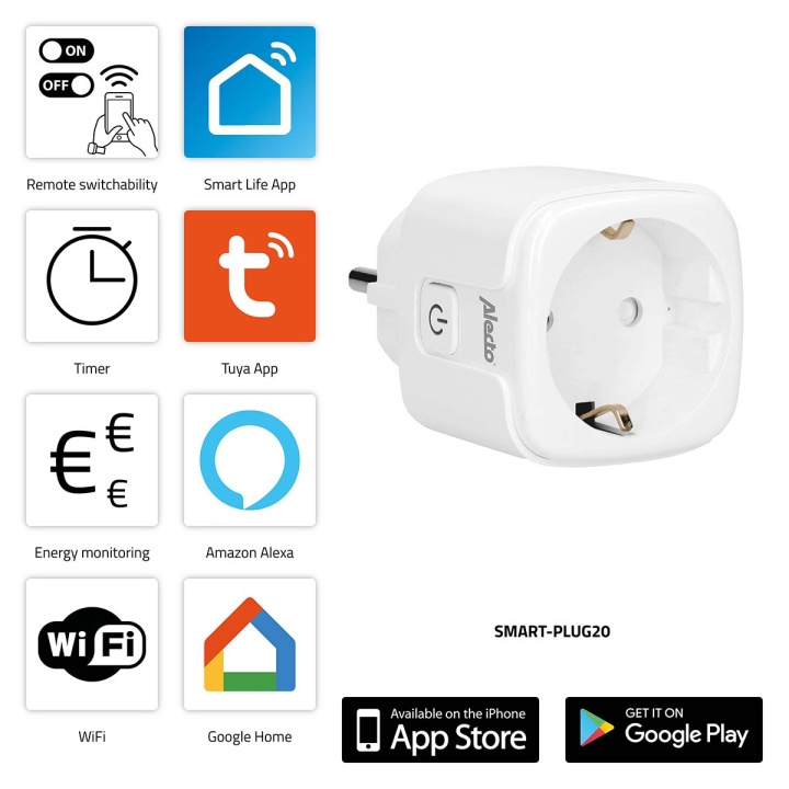 Alecto SMART-PLUG20 Smart Wi-Fi-kontakt med energimonitor 16A 3680W i gruppen HEM, HUSHÅLL & TRÄDGÅRD / Smarta hem / Smart plugs hos TP E-commerce Nordic AB (C64503)