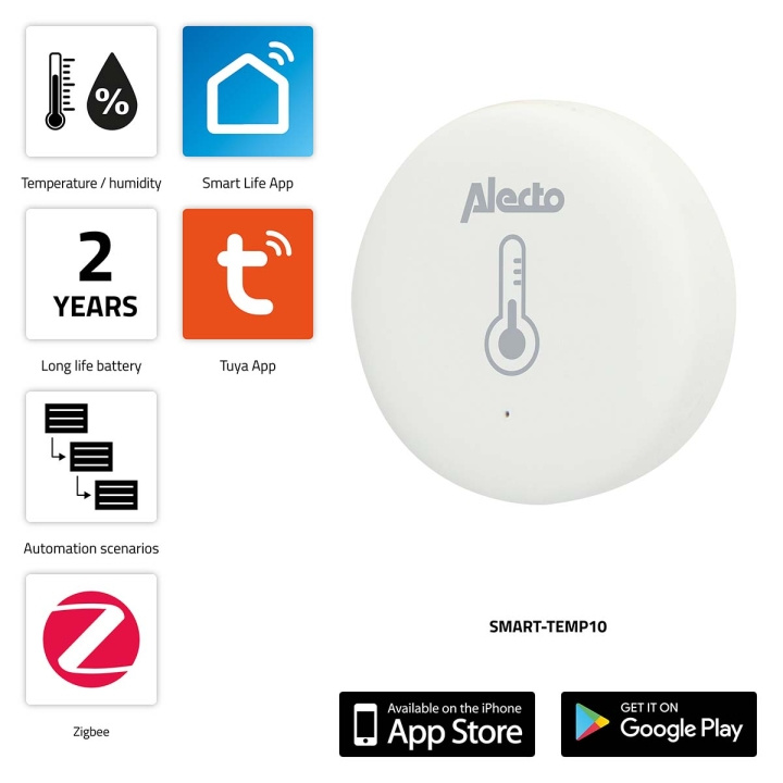 Alecto SMART-TEMP10 Smart Zigbee temperatur- och luftfuktighetssensor i gruppen HEM, HUSHÅLL & TRÄDGÅRD / Smarta hem / Smarta sensorer hos TP E-commerce Nordic AB (C64505)
