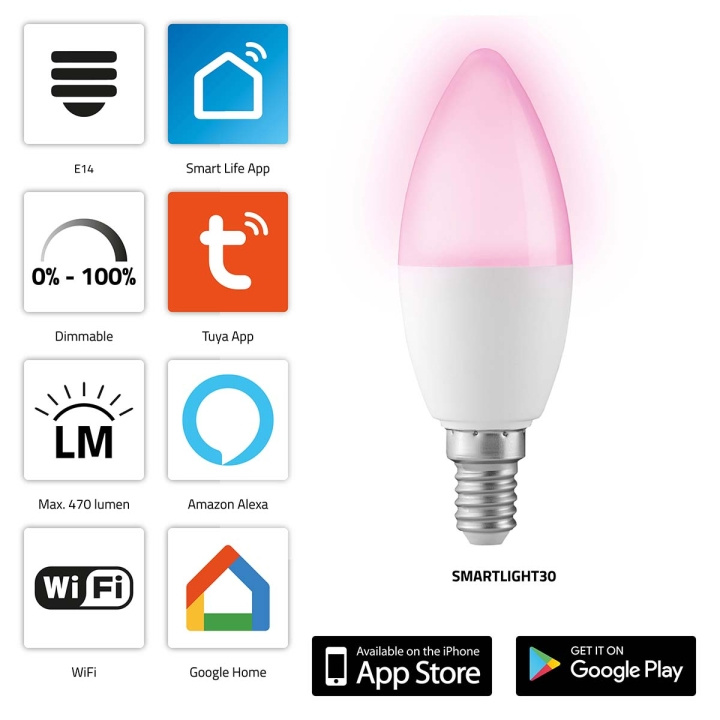 Alecto SMARTLIGHT30 Smart LED-färglampa med Wi-Fi i gruppen HEM, HUSHÅLL & TRÄDGÅRD / Smarta hem / Smart belysning hos TP E-commerce Nordic AB (C64511)