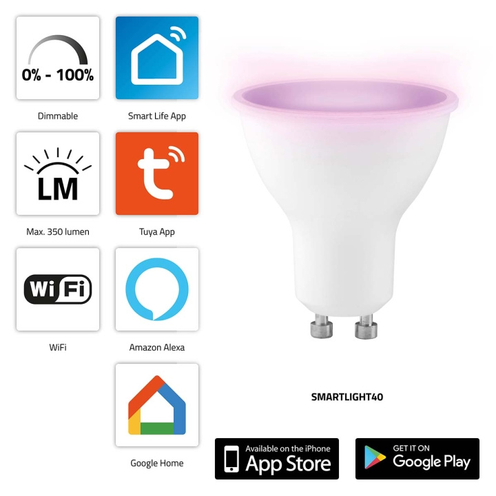 Alecto SMARTLIGHT40 Smart LED-färglampa med Wi-Fi i gruppen HEM, HUSHÅLL & TRÄDGÅRD / Smarta hem / Smart belysning hos TP E-commerce Nordic AB (C64512)