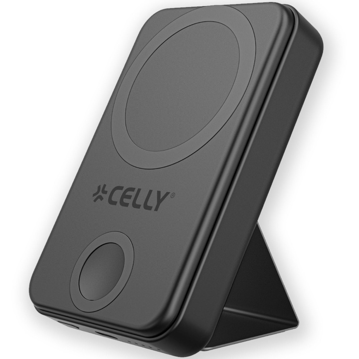 Celly PowerBank 10.000 mAh 10W/2,5W MagSafe-kompatibel med ställ Svart i gruppen SMARTPHONE & SURFPLATTOR / Laddare & Kablar / Powerbanks hos TP E-commerce Nordic AB (C65982)