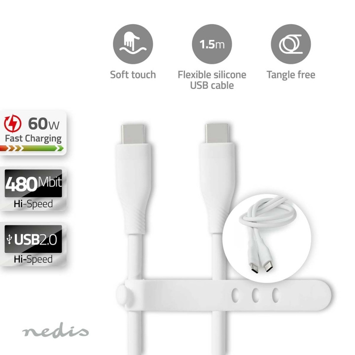 Nedis USB-kabel | USB 2.0 | USB-C™ Hane | USB-C™ Hane | 60 W | 480 Mbps | Nickelplaterad | 1.50 m | Rund | Silikon | Vit | Låda i gruppen DATORER & KRINGUTRUSTNING / Datorkablar / USB-kablar / USB-C hos TP E-commerce Nordic AB (C66097)