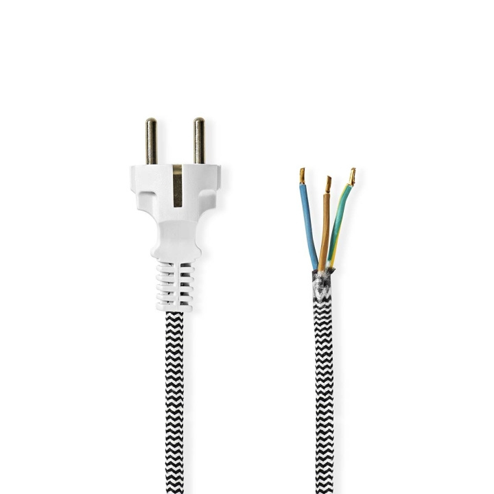Nedis Strömkabel | Strömkontakt Hane | Open | Rak | Rak | Nickelplaterad | 3.00 m | Rund | Bomull | Svart / Vit | Label i gruppen DATORER & KRINGUTRUSTNING / Datorkablar / Interna / Strömkablar & Adaptrar hos TP E-commerce Nordic AB (C67564)