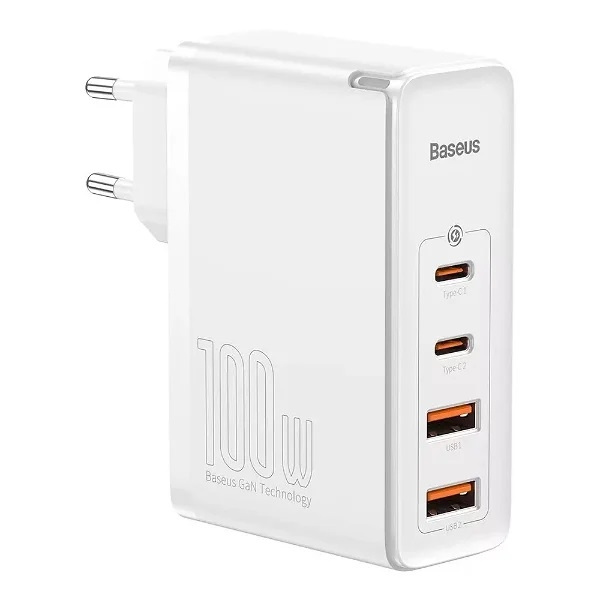Baseus GaN2 Pro- Snabbladdare 2xUSB + 2xUSB-C 100W (Vit) i gruppen SMARTPHONE & SURFPLATTOR / Laddare & Kablar / Väggladdare / Väggladdare Typ C hos TP E-commerce Nordic AB (C67910)