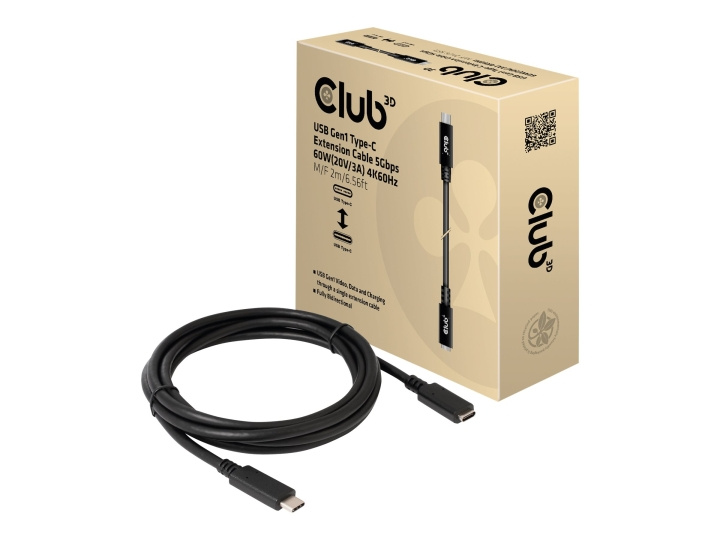 Club 3D USB Type-C förlängningskabel 2m Svart | HEM, HUSHÅLL & TRÄDGÅRD - El & Belysning - Förlängningskablar | GameStuff