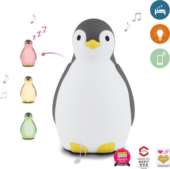 Zazu Pam nattlampa med sömnrytm och musik, pingvin, grå i gruppen LEKSAKER, BARN- & BABYPRODUKTER / Barnrum / Barnlampor / Nattlampor hos TP E-commerce Nordic AB (C68003)