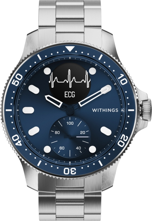 Withings Scanwatch Horizon hybridklocka, 43 mm, silver/blå i gruppen SPORT, FRITID & HOBBY / Smartwatch & Aktivitetsarmband / Smartwatches hos TP E-commerce Nordic AB (C68012)