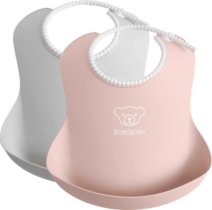 BabyBjörn Haklapp, 2 delar, Grå / Puderrosa i gruppen LEKSAKER, BARN- & BABYPRODUKTER / Äta & Dricka / Haklappar hos TP E-commerce Nordic AB (C68486)