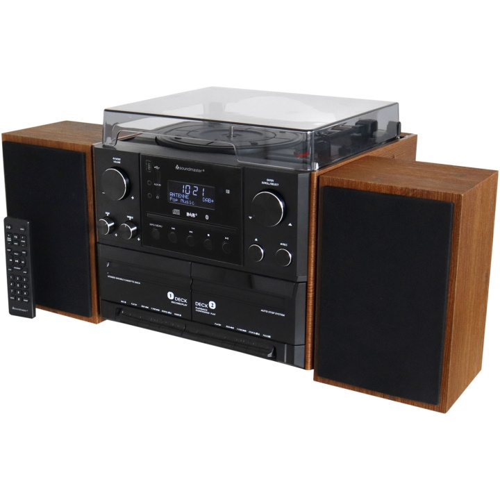 Soundmaster Musik-anläggning Vinyl Radio CD Dubbel-kassett Bluetooth Högtalare MCD5600BR Trä i gruppen HEMELEKTRONIK / Ljud & Bild / Hemmabio, HiFi & Bärbart / Kompaktstereo & Skivspelare hos TP E-commerce Nordic AB (C68783)