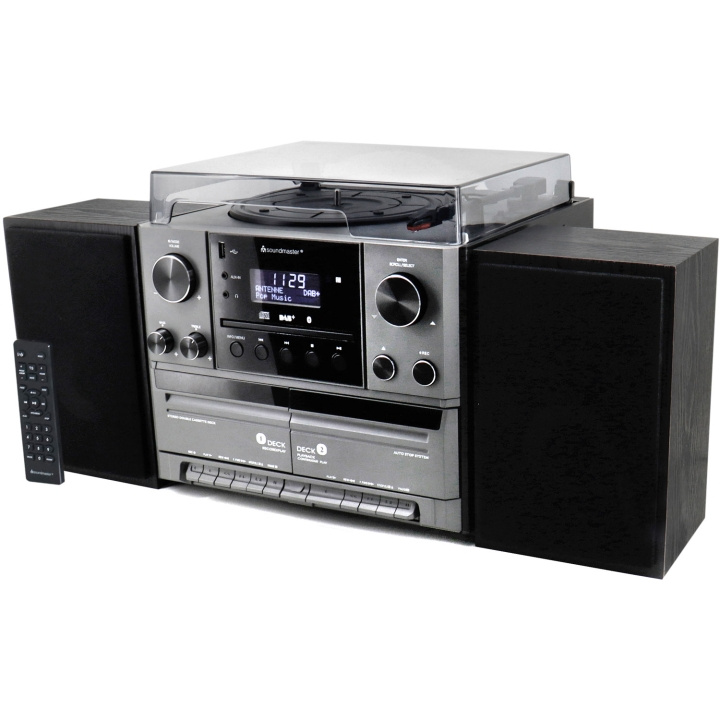 Soundmaster Musik-anläggning Vinyl Radio CD Dubbel-kassett Bluetooth Högtalare MCD5600SW Silvergrå i gruppen HEMELEKTRONIK / Ljud & Bild / Hemmabio, HiFi & Bärbart / Kompaktstereo & Skivspelare hos TP E-commerce Nordic AB (C68784)