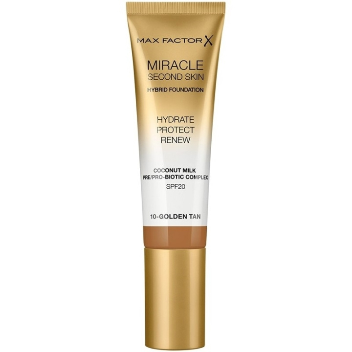 Max Factor Miracle Second Skin Foundation 10 Golden Tan i gruppen SKÖNHET & HÄLSA / Makeup / Basmakeup / Foundation hos TP E-commerce Nordic AB (C69314)