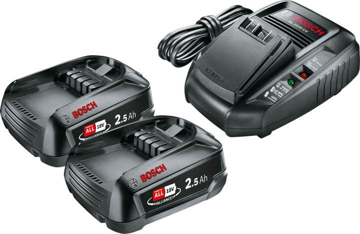 Bosch 18V Li-ion batteriladdarsats, 2 x 2,5 Ah batterier och AL 1830 CV laddare i gruppen HEM, HUSHÅLL & TRÄDGÅRD / Verktyg / Batterier till Elverktyg hos TP E-commerce Nordic AB (C69512)