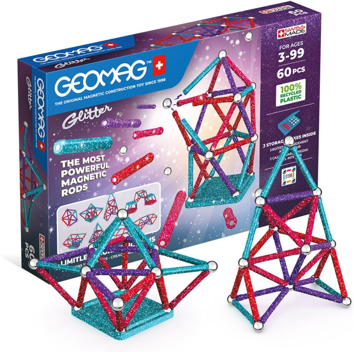Geomag Glitter Recycled Magnetic Building Set, 60 delar i gruppen LEKSAKER, BARN- & BABYPRODUKTER / Leksaker / Byggleksaker / Geomag hos TP E-commerce Nordic AB (C69959)
