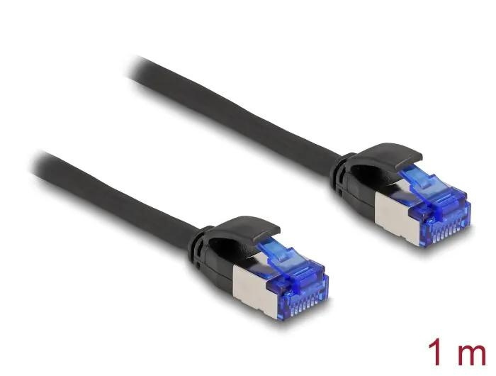 DeLOCK RJ45 Network Cable Cat.6A S/FTP Slim 1 m black i gruppen DATORER & KRINGUTRUSTNING / Datorkablar / Nätverkskablar / Cat6 hos TP E-commerce Nordic AB (C70536)