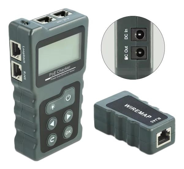 DeLOCK LCD Cable Tester RJ45 / PoE / DC, dark grey i gruppen DATORER & KRINGUTRUSTNING / Datorkomponenter / Verktyg & Montering hos TP E-commerce Nordic AB (C70607)