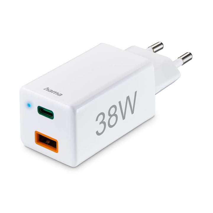 Hama Mini-charger USB-C + USB-A Qualcomm 3.0 38W White i gruppen SMARTPHONE & SURFPLATTOR / Laddare & Kablar / Väggladdare / Väggladdare Typ C hos TP E-commerce Nordic AB (C71219)
