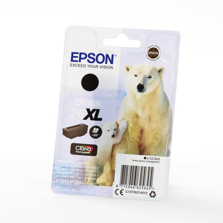 Epson Bläck C13T26214012 26XL Svart, Isbjörn i gruppen DATORER & KRINGUTRUSTNING / Skrivare & Tillbehör / Bläck & Toner / Bläckpatroner / Epson hos TP E-commerce Nordic AB (C71403)