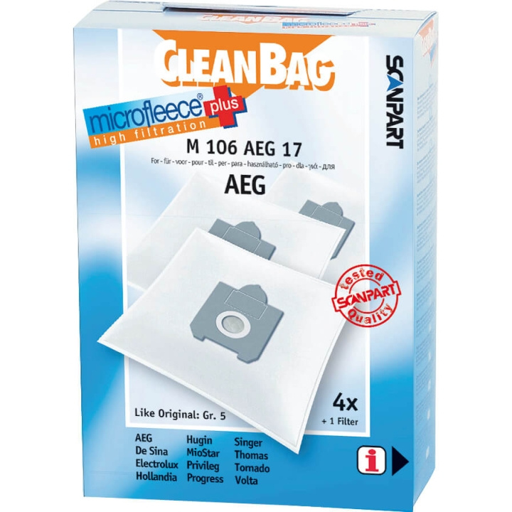 CLEANBAG Microfleece+ Dammsugarpåse AEG Gr.5 4+1 | HEM, HUSHÅLL & TRÄDGÅRD - Städprodukter - Dammsugare & Tillbehör - Tillbehör - Dammsugarpåsar | GameStuff