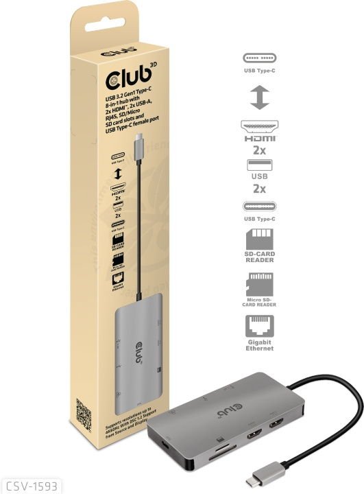 Club 3D Typ-C 8-i-1-hubb i gruppen DATORER & KRINGUTRUSTNING / Bärbara datorer & tillbehör / Dockningsstation hos TP E-commerce Nordic AB (C71774)