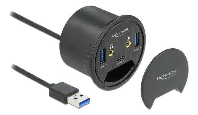 DeLOCK 3 Port In-Desk Hub USB 1 x USB Type-C and 2 x USB Type-A +HD i gruppen DATORER & KRINGUTRUSTNING / Datortillbehör / USB-hubbar hos TP E-commerce Nordic AB (C75624)