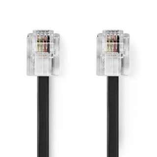 Nedis Telekomkabel | RJ11 Hane | RJ11 Hane | 10.0 m | Kabelns utformning: Platt | Guldplaterad | Kabeltyp: RJ11 | Svart | Label
