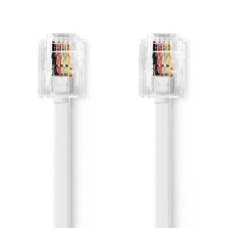 Nedis Telekomkabel | RJ11 Hane | RJ11 Hane | 10.0 m | Kabelns utformning: Platt | Guldplaterad | Kabeltyp: RJ11 | Vit | Label