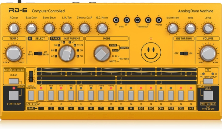 BEHRINGER RD-6 analog trummaskin, gul i gruppen SPORT, FRITID & HOBBY / Hobby / Musik / Tillbehör till musikinstrument hos TP E-commerce Nordic AB (C78209)