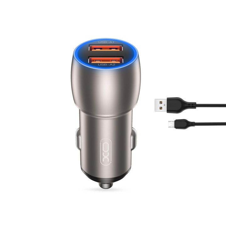 XO billaddare CC52 QC 36W 2x USB grå + microUSB-kabel i gruppen SMARTPHONE & SURFPLATTOR / Laddare & Kablar / Billaddare / Billaddare microUSB hos TP E-commerce Nordic AB (C79248)
