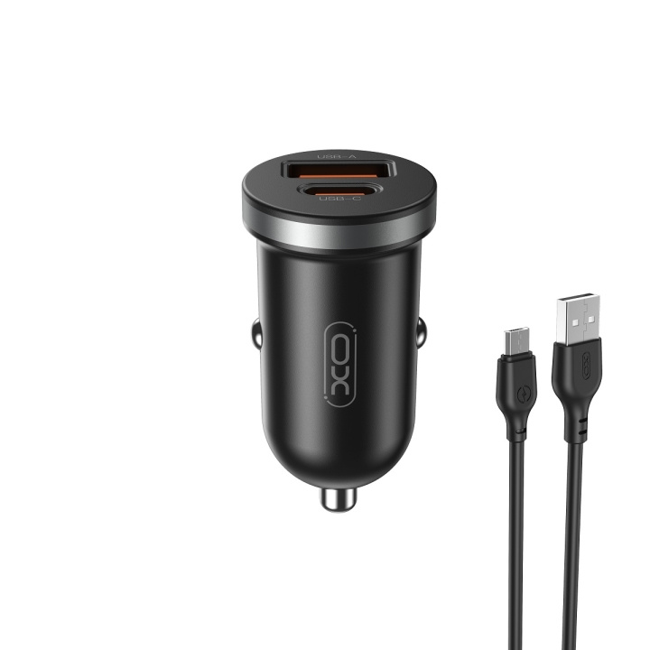 XO billaddare CC56 PD 30W QC 1x USB 1x USB-C svart + USB - microUSB-kabel i gruppen SMARTPHONE & SURFPLATTOR / Laddare & Kablar / Billaddare / Billaddare microUSB hos TP E-commerce Nordic AB (C79286)