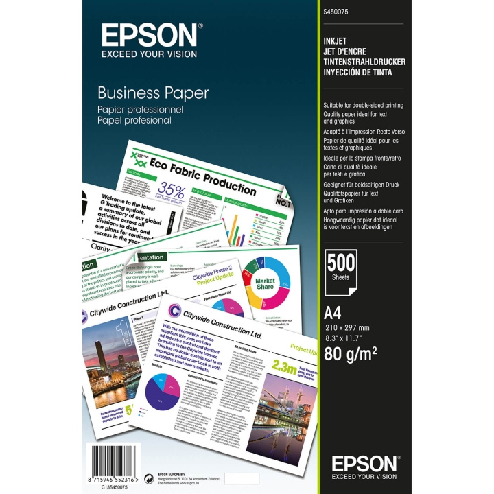 Epson A4 Business Paper 80gsm 500 Ark i gruppen HEM, HUSHÅLL & TRÄDGÅRD / Kontorsmaterial / Papper & Block hos TP E-commerce Nordic AB (C79452)