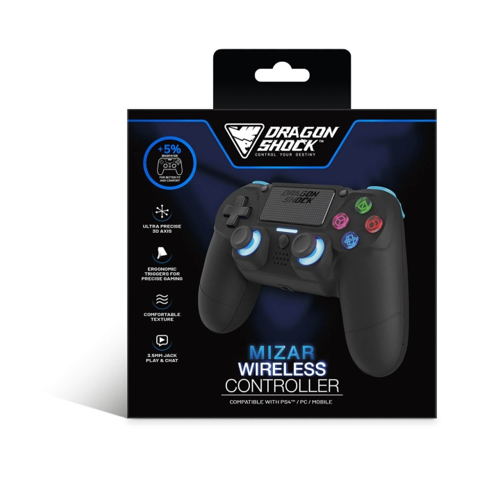 DragonShock Controller Mizar Wireless BT for PS4 Black i gruppen HEMELEKTRONIK / Spelkonsoler & Tillbehör / Sony PlayStation 4 / Tillbehör hos TP E-commerce Nordic AB (C79476)