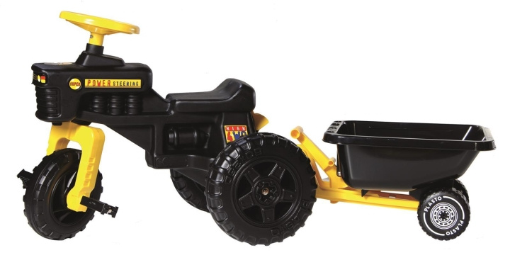 Plasto Tramptraktor med släp, svart. Längd 105 cm, sitthöjd 32 cm i gruppen LEKSAKER, BARN- & BABYPRODUKTER / Uteleksaker / Trädgårdsleksaker hos TP E-commerce Nordic AB (C81743)