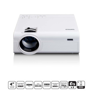Lenco LCD-projektor med hög upplösning, stödjer Full HD 1080P-innehåll Vit