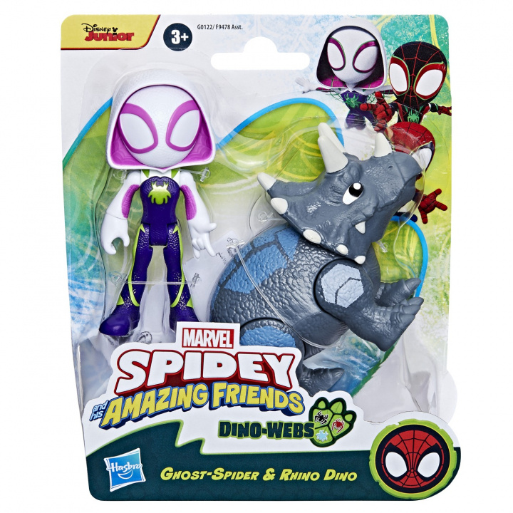 Spidey and His Amazing Friends Hero Dino Webs - Ghost-Spider & Rhino Dino i gruppen LEKSAKER, BARN- & BABYPRODUKTER / Leksaker / Figurer, Miniatyrer & tillbehör hos TP E-commerce Nordic AB (D02298)