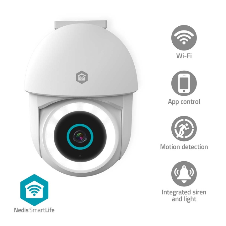 Nedis SmartLife Utomhus Kamera | Wi-Fi | Spotlight | 3MP Full HD 1296p | Panorera lutning | IP65 | microSD (ingår inte) / Molnlagring (tillval) / Onvif | 5 V DC | Med rörelsesensor | Nattsikt | Vit i gruppen HEM, HUSHÅLL & TRÄDGÅRD / Larm & Säkerhet / Övervakningskameror / Digitalt (Nätverk) / Utomhuskameror hos TP E-commerce Nordic AB (D05483)