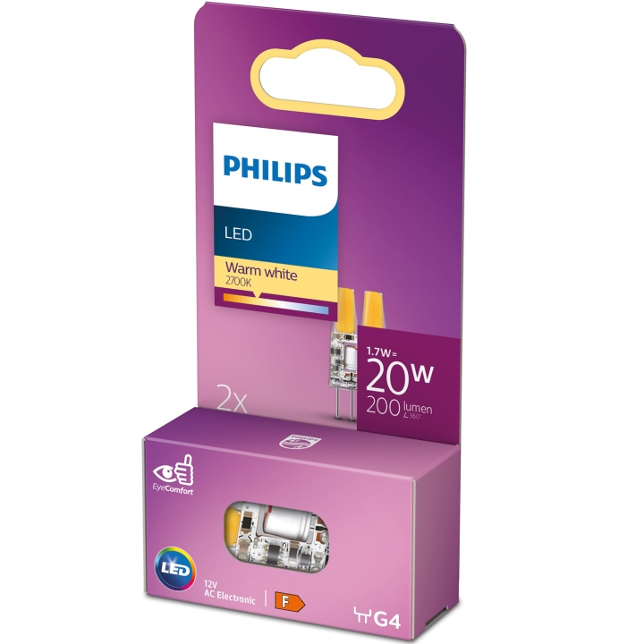 Philips LED G4 1,7W (20W) 12V Micro 200lm Varmvit 2-pack i gruppen HEMELEKTRONIK / Belysning / LED-lampor hos TP E-commerce Nordic AB (D05495)
