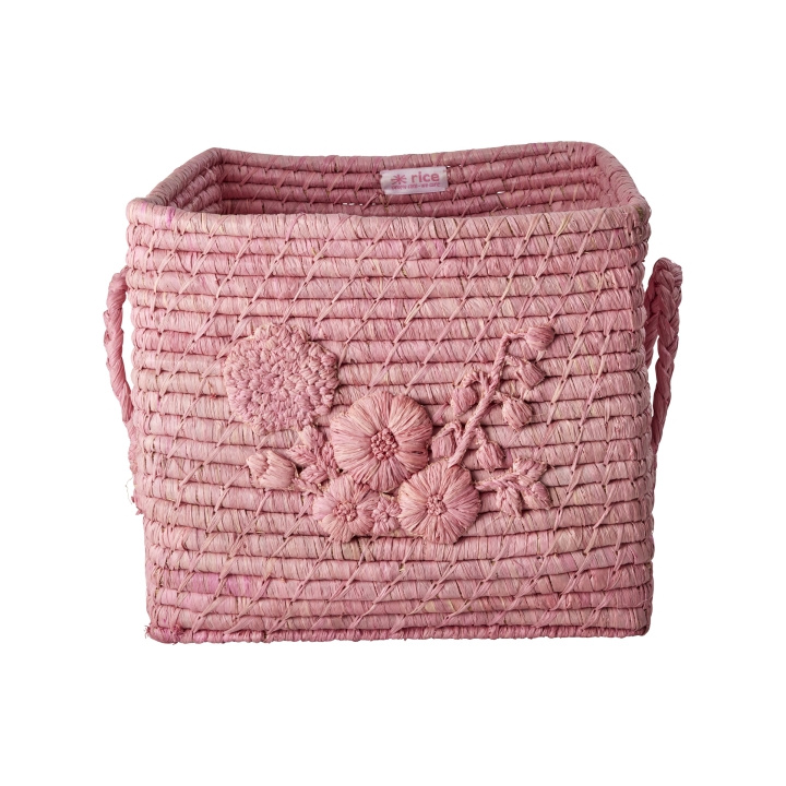 RICE Raffia kvadratisk korg med blomsterbroderi - Rosa i gruppen LEKSAKER, BARN- & BABYPRODUKTER / Barnrum / Förvaring hos TP E-commerce Nordic AB (D06740)