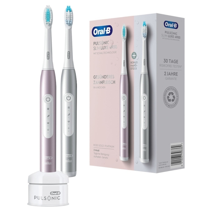 Oral B Pulsonic Slim 4900 Duo Eltandborstar, Platina & Roséguld i gruppen SKÖNHET & HÄLSA / Munvård / Eltandborstar hos TP E-commerce Nordic AB (D10484)