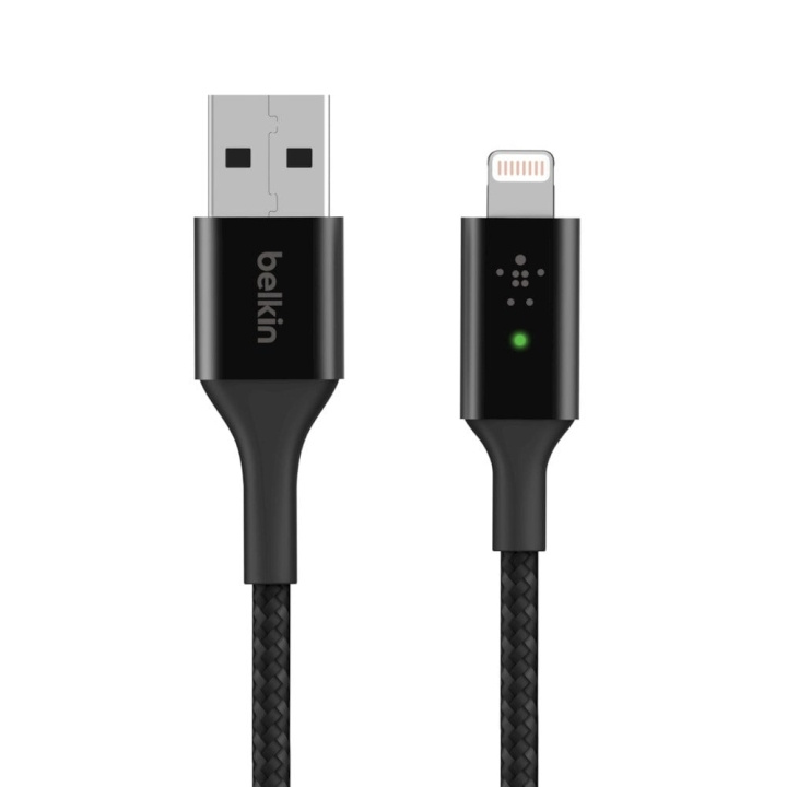 Belkin Smart LED USB-A till Lightning-kabel, svart, 1,2m i gruppen SMARTPHONE & SURFPLATTOR / Laddare & Kablar / Kablar / Kablar Lightning hos TP E-commerce Nordic AB (D11256)
