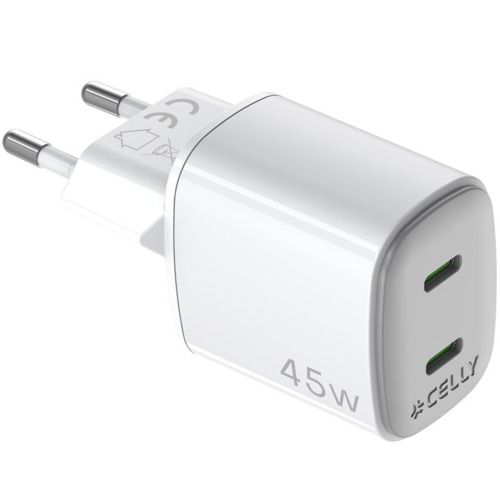 Celly USB-laddare GaN 2 x USB-C PD 45W i gruppen SMARTPHONE & SURFPLATTOR / Laddare & Kablar / Väggladdare / Väggladdare Typ C hos TP E-commerce Nordic AB (D11522)