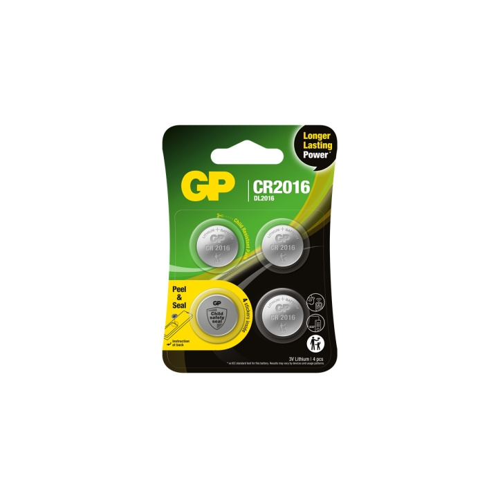 GP Litiumcellbatteri CR2016, 3V, säkerhetsförsegling, 4-pack i gruppen HEMELEKTRONIK / Batterier & Laddare / Batterier / Knappcell hos TP E-commerce Nordic AB (D13748)