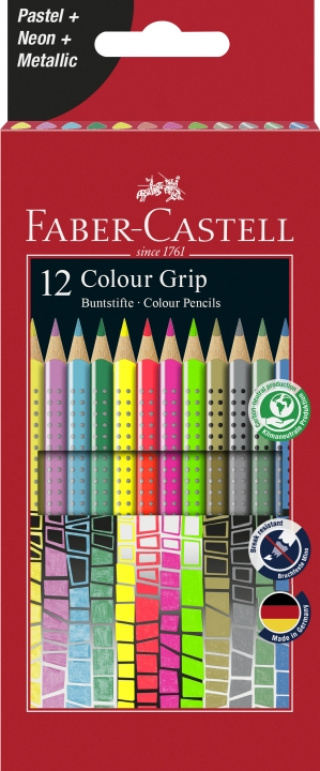 Faber-Castell 12 färgpennor Colour Grip Special Pastell-Neon Box (201569)
