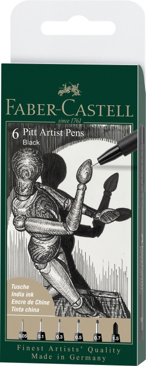 Faber-Castell Faber Castell - 6 pitt konstnärspenna, pensel - Svart (167154) i gruppen SPORT, FRITID & HOBBY / Hobby / Måla & Rita / Pennor, kritor & tusch hos TP E-commerce Nordic AB (D14127)