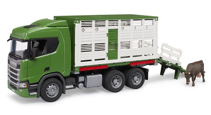 Bruder Scania Super 560R Nötkreaturstransportbil med 1 nötkreatur (03548) i gruppen LEKSAKER, BARN- & BABYPRODUKTER / Leksaker / Leksaksbilar & andra fordon hos TP E-commerce Nordic AB (D14335)