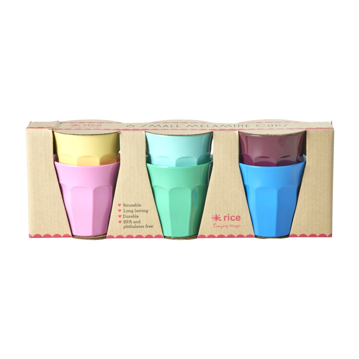 RICE Melaminmuggar - blandade färger - små - 160 ml - 6-pack i gruppen SPORT, FRITID & HOBBY / Roliga prylar / Muggar hos TP E-commerce Nordic AB (D15341)