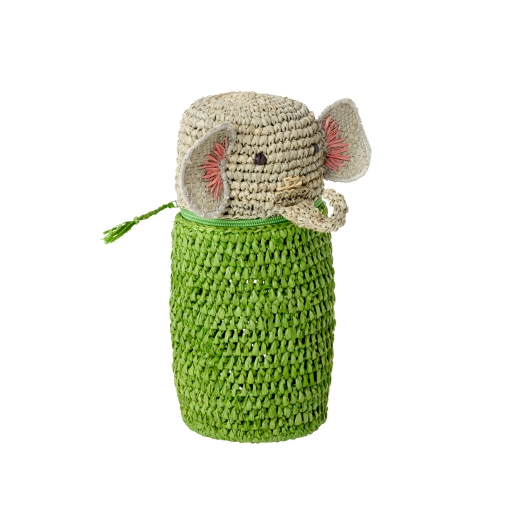 RICE Virkat pennfodral/väska i raffia - Elefantform - Grön i gruppen SPORT, FRITID & HOBBY / Hobby / Måla & Rita / Pennor, kritor & tusch hos TP E-commerce Nordic AB (D15346)