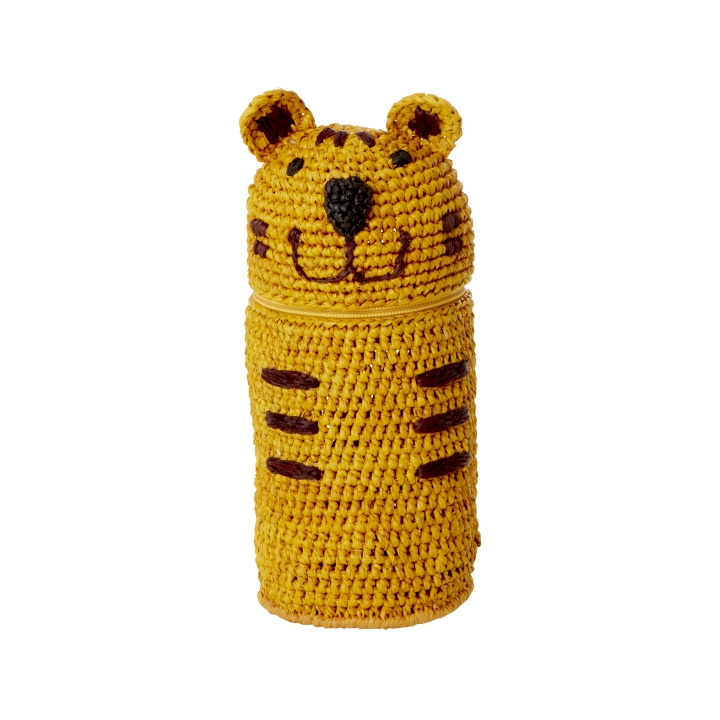RICE Virkat pennfodral / Handväska i Raffia - Tigerform - Gul - 20cm x 10cm x 5cm i gruppen SPORT, FRITID & HOBBY / Hobby / Måla & Rita / Pennor, kritor & tusch hos TP E-commerce Nordic AB (D15347)